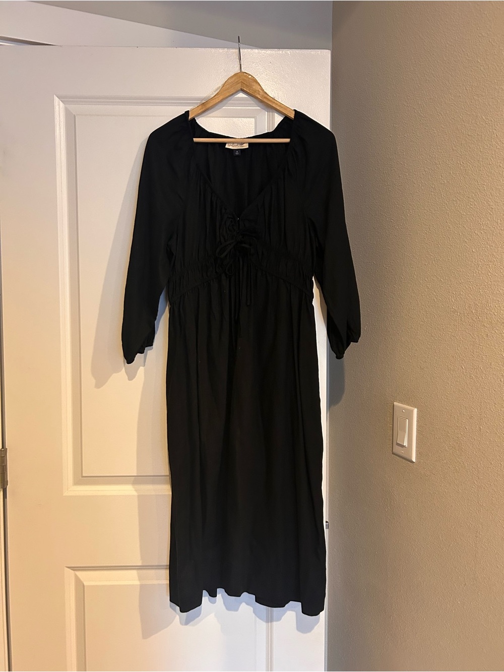 Womans Black Midi Dress with Tie-Front Waist
